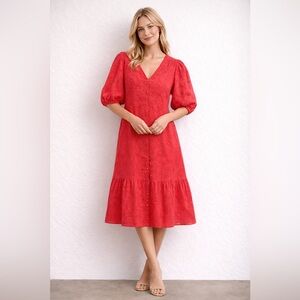 Sunday Up by Anthropologie Scarlet Lace Midi Dress
